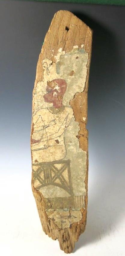 6026. Egyptian painted wooden sarcophagus fragment 