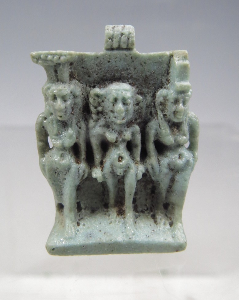 6036. A rather nice faience Osirian Triad amulet.