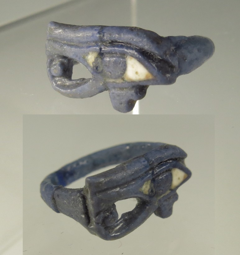  **SOLD** Very nice Amarna period inlaid faience Wedjat ring