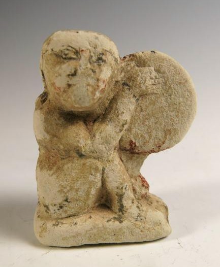 4465. Large ithyphallic faience amulet.