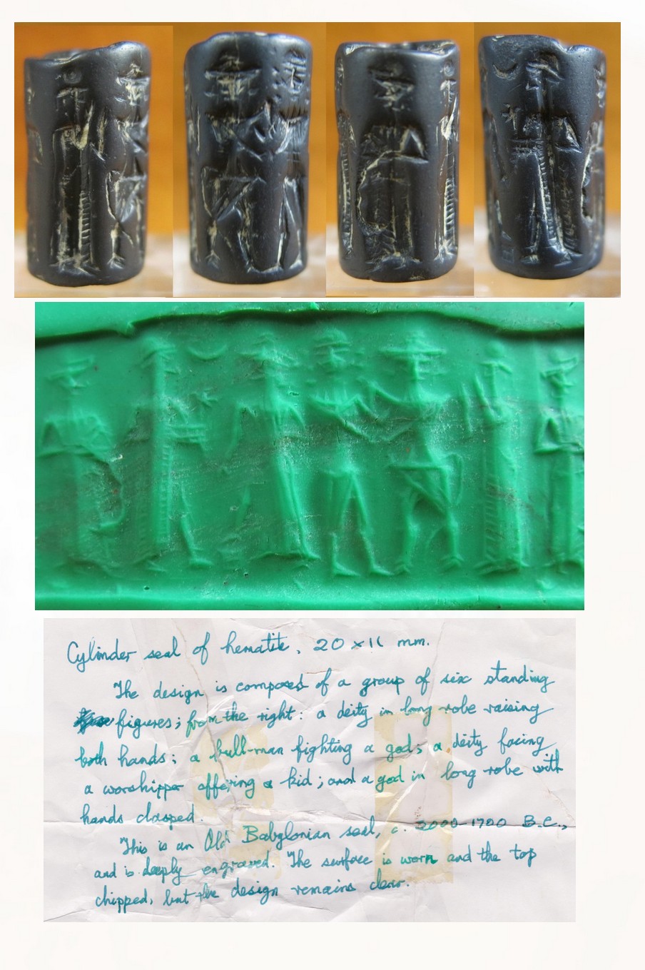 6007.**SOLD**  Old Babylonian Haematite cylinder seal 