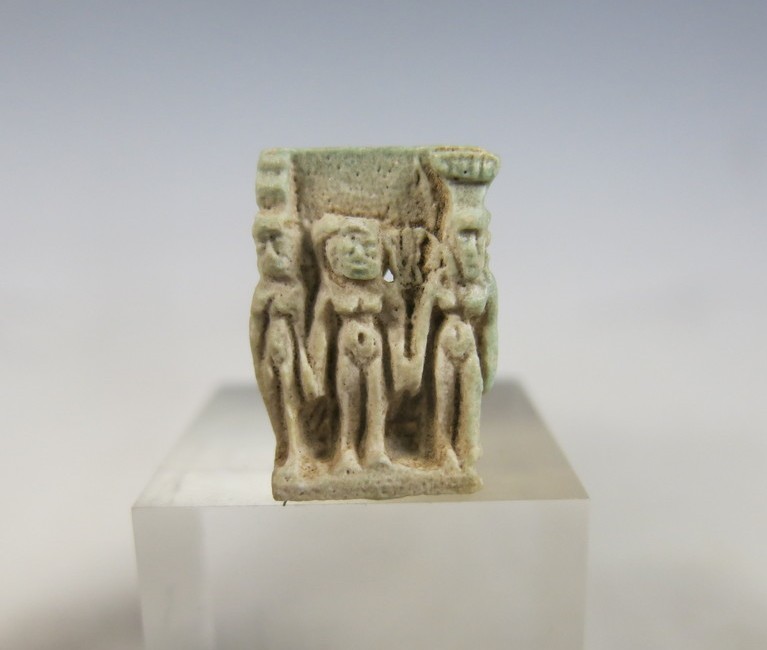 6077. Fine small Triad amulet:  Isis, Nephthys and Horus