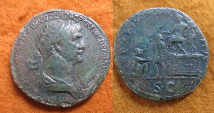 Sestertius of Trajan -  REX PARTHIS DATVS S C