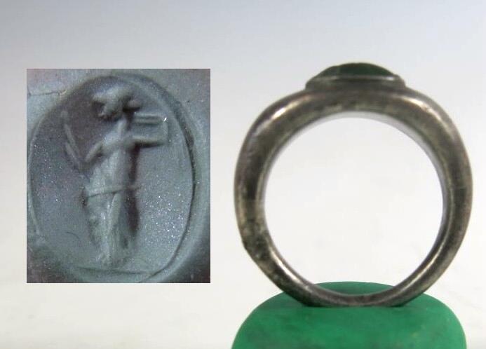 5412. **SOLD** Handsome and wearable Roman silver ring with nice glass intaglio