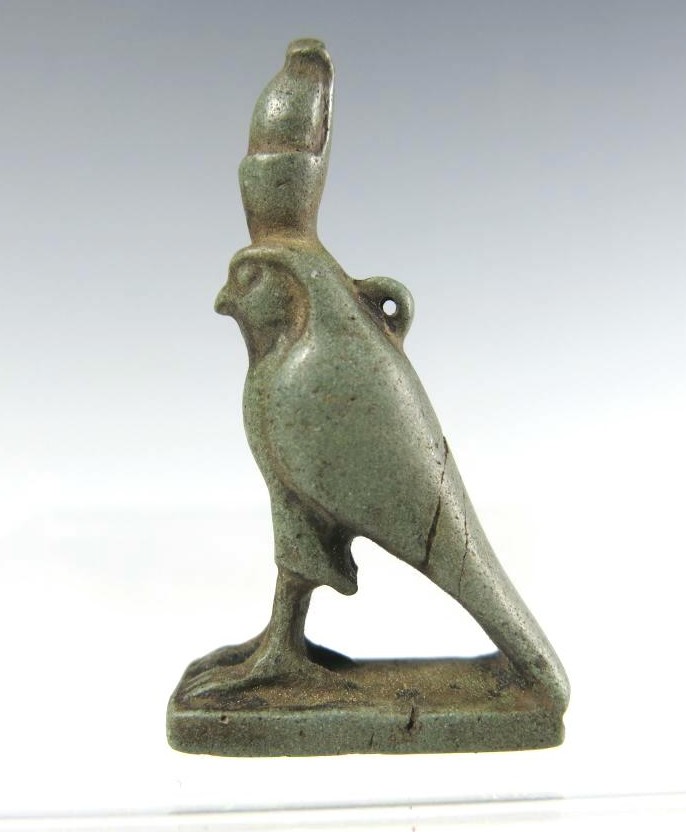 5845. **SOLD** Superb stone amulet of crowned Horus falcon