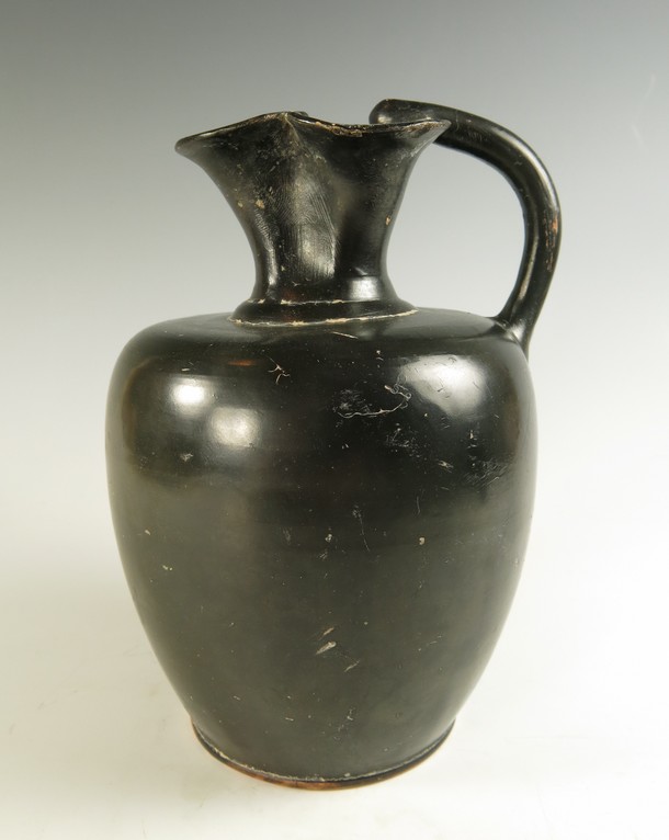 4235. **SOLD** Very elegant trefoil spouted Black Gloss oenochoe