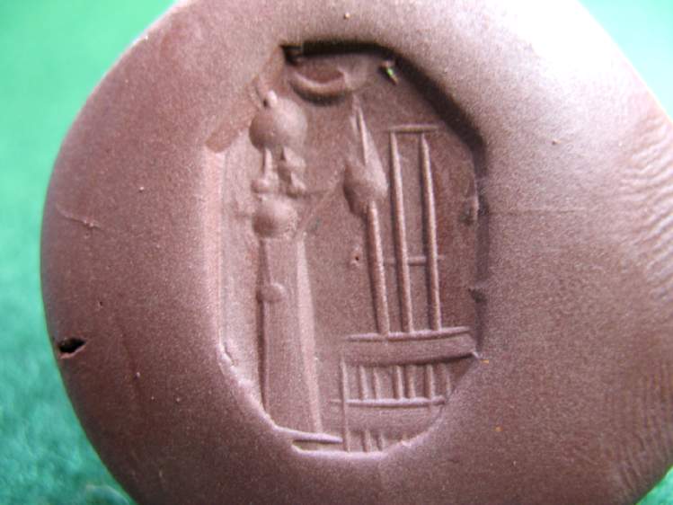 1816. **SOLD** Interesting Neo Babylonian stamp seal with original bronze suspension pin