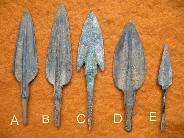 4491. Group of Luristan type bronze arrowheads.,