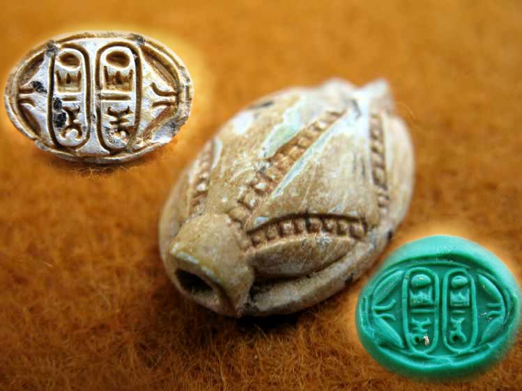 4508. **SOLD** Very fine scaraboid with double cartouche of Tuthmose III