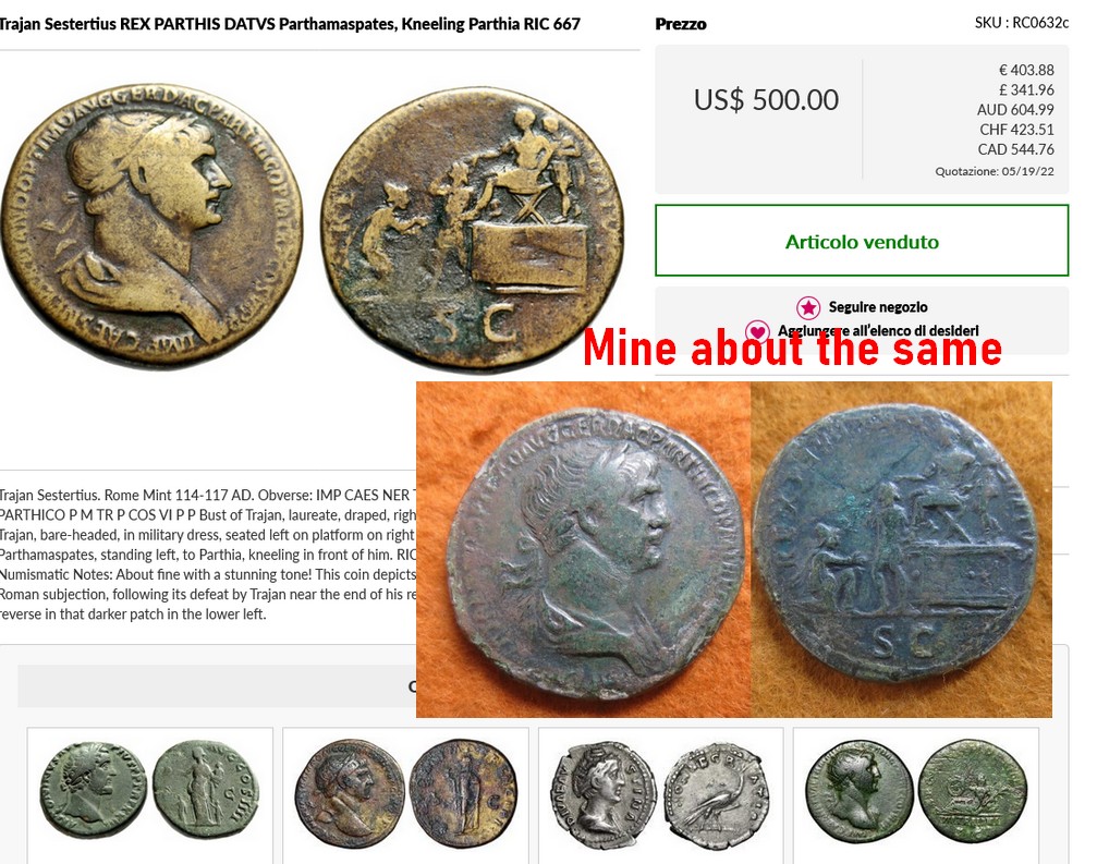 Sestertius of Trajan -  REX PARTHIS DATVS S C