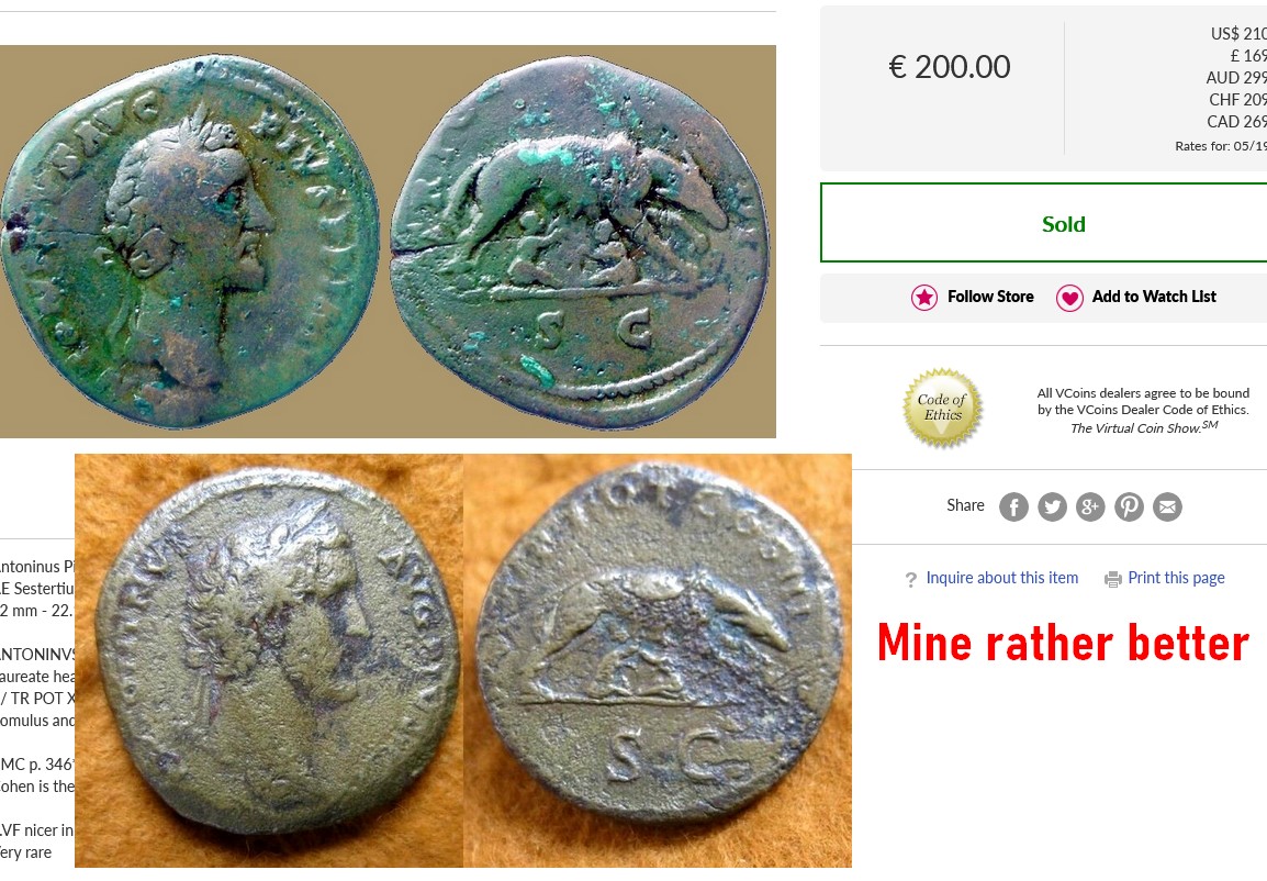 Sestertius Antontinus Pius - She wolf with Romulus and Remus