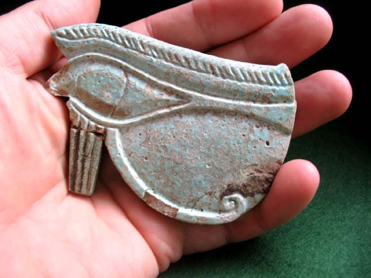 4050a.**SOLD**  Absolutely ENORMOUS faience Wedjat amulet