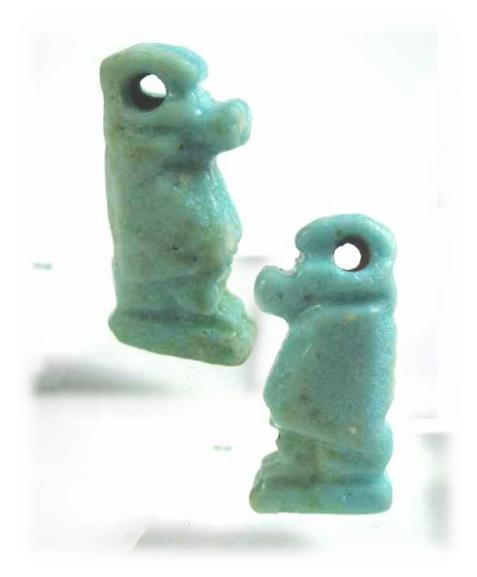 4606. Glossy blue faience amulet of Thoth as a baboon.