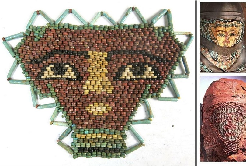 5900.**SOLD**  Egyptian faience bead mummy face mask