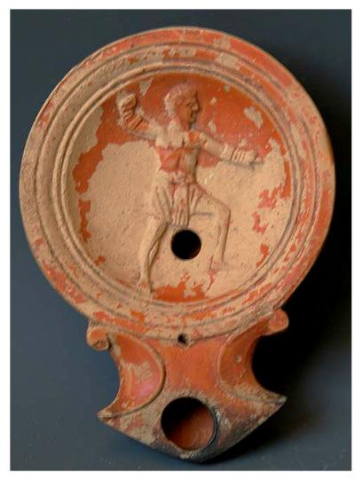 **SOLD** RARE type of early Roman Imperial lamp; fist-fighter