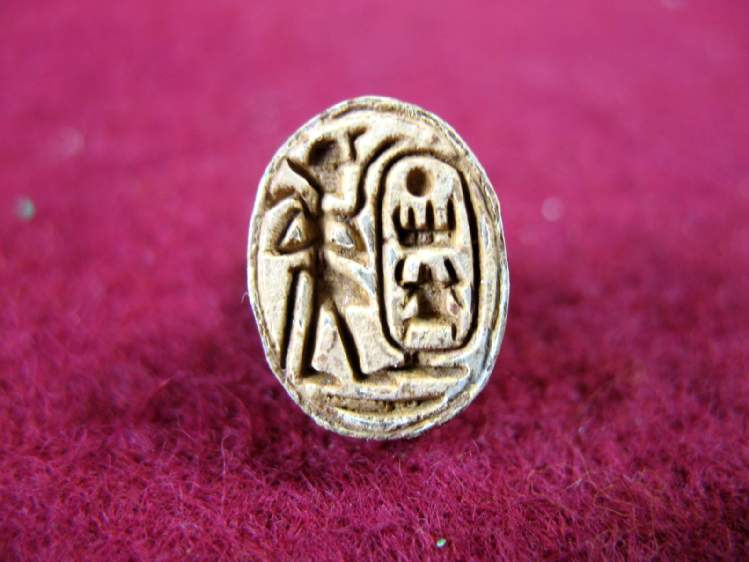 1890. **SOLD** Egyptian scarab with royal cartouche of Thuthmose III