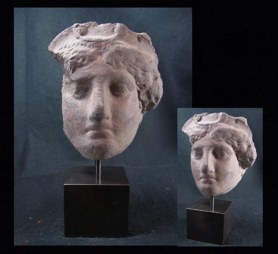  **SOLD**  Large and imposing mounted fragmentary terracotta head