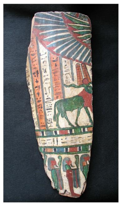 900. **SOLD** Painted Egyptian sarcophagus fragment