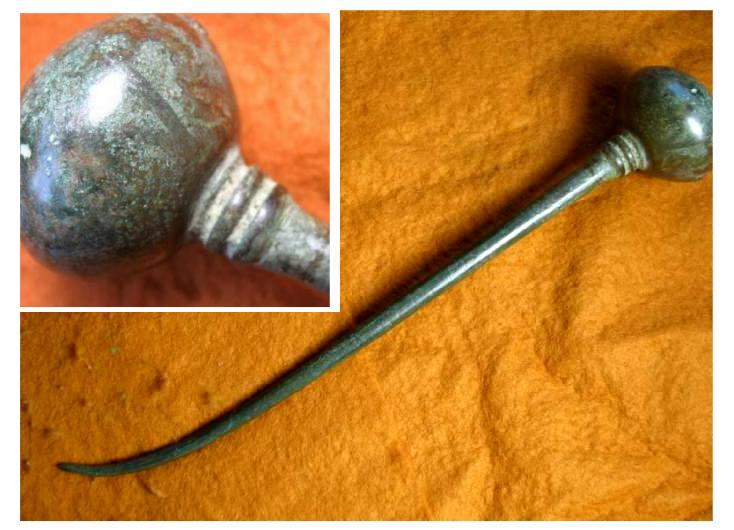 1944. A particularly nice Western Asiatic bronze pin with superb patina