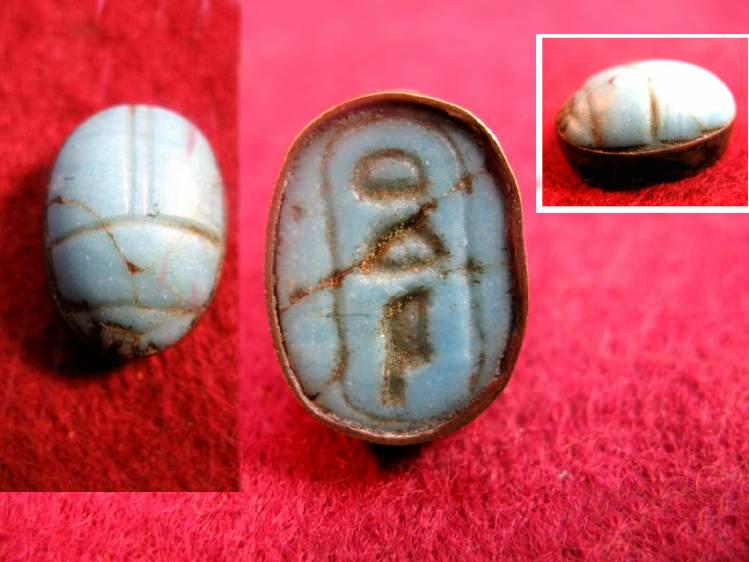 1682. **SOLD** RARE New Kingdom commemorative faience scarab for King Teti , 6th dynadsty