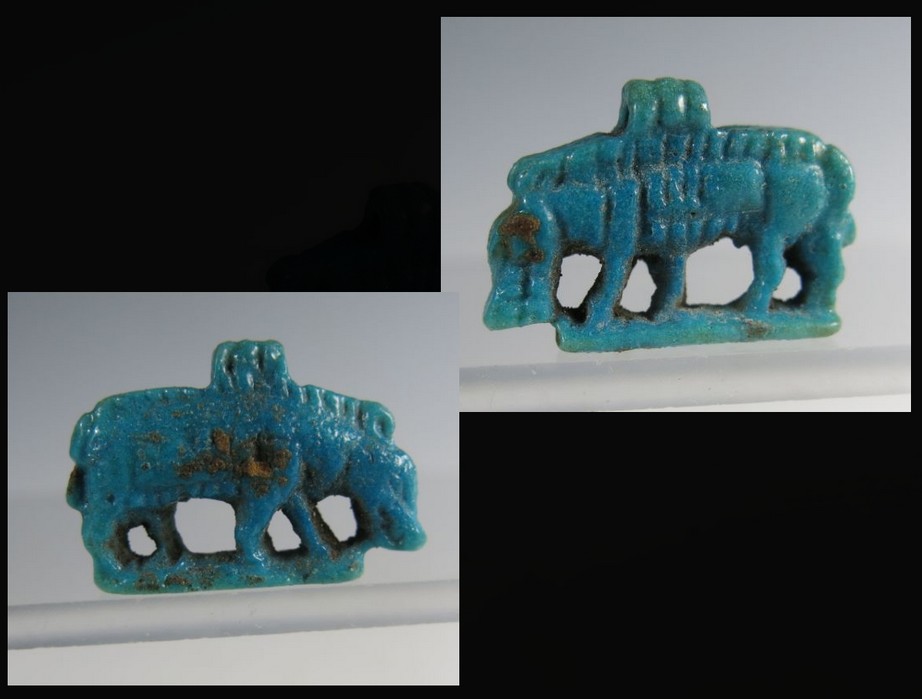 4822. **SOLD** Extremely nice glossy blue faience amulet of Nut as a sow.