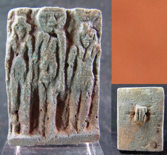 5440. Nice large faience triad amulet