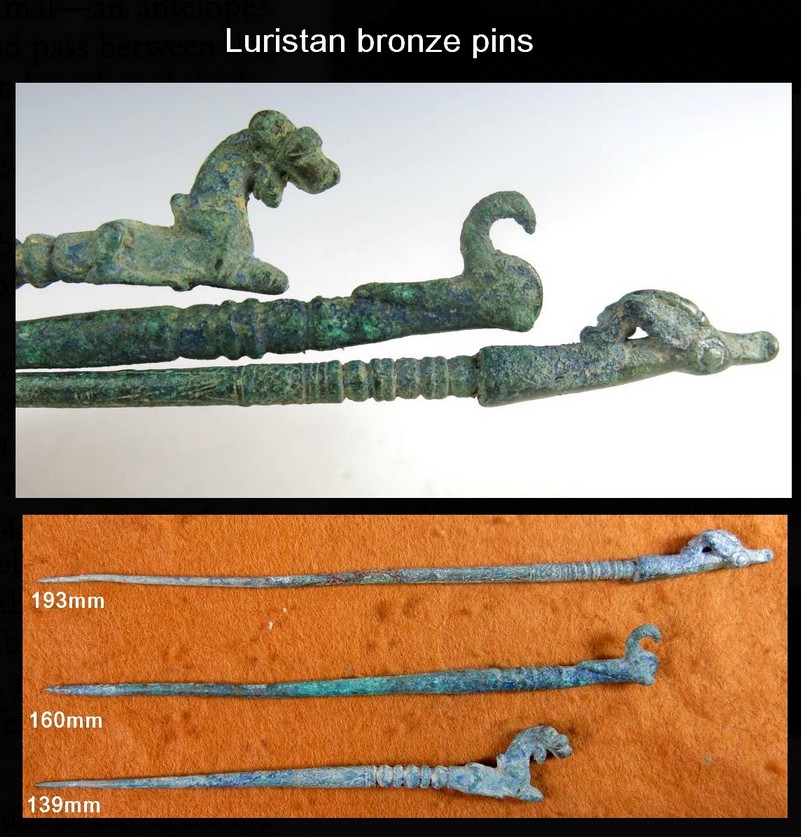 5892. Three  'Luristan' bronze pins .