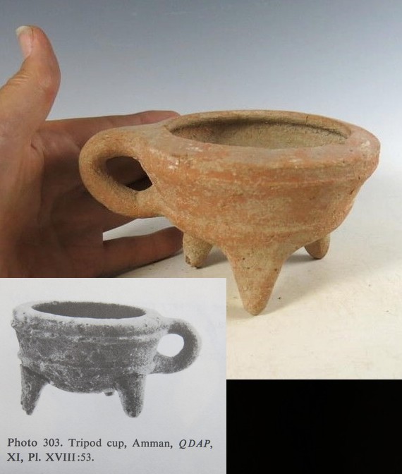 6066. Rare Ammonite terracotta tripod cup